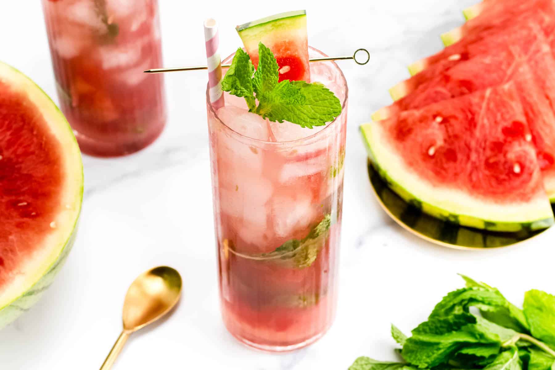 Watermelon Mojitos with their ingredients.