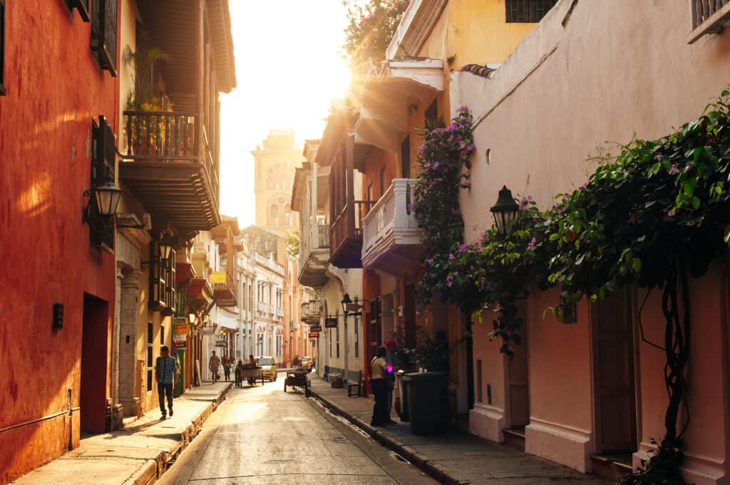 A narrow street in San Juan, Colombia.