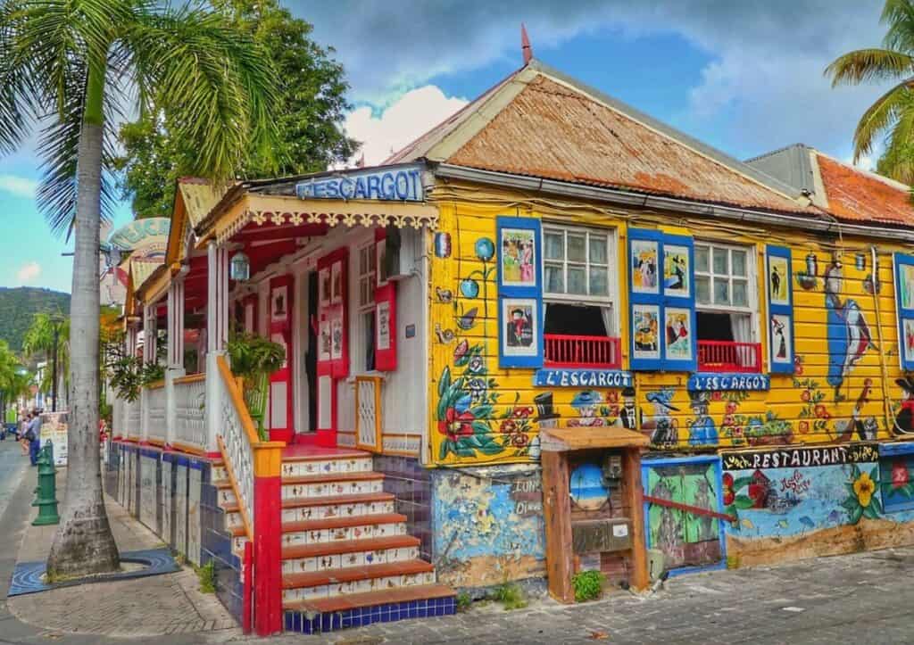 A colorful building on a street in the british virgin islands.