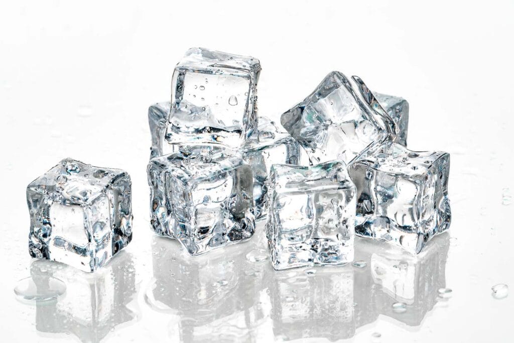 A group of ice cubes on a white background.