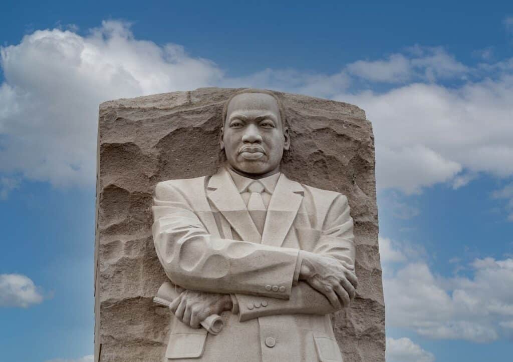 A larger than life statue of Martin Luther King, Jr. in Washington, DC.