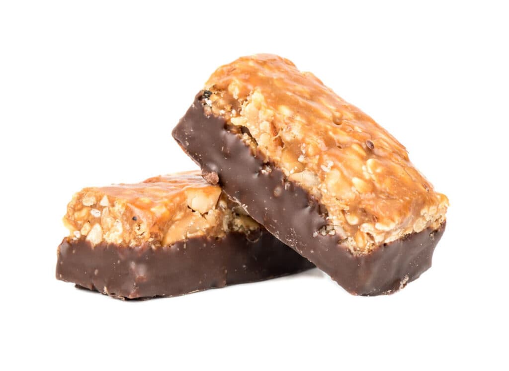 A stack of protein bars on a white background.