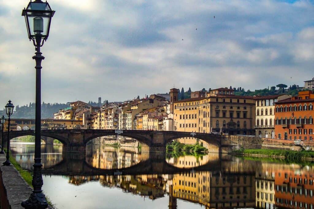 A bridge over a river in Florence, Italy.