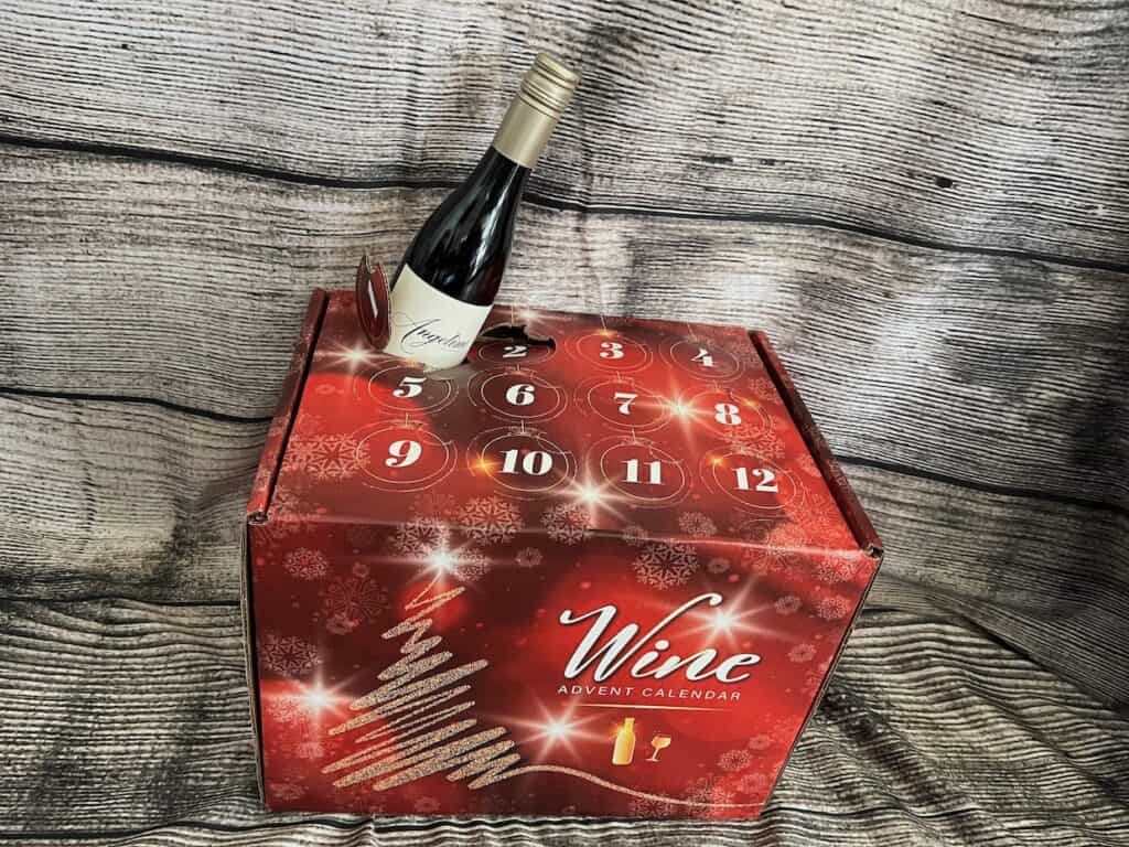 Adult advent calendar with a wine bottle included.