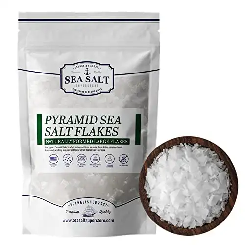 Flaky Sea Salt, Cyprus Pyramid Flake Finishing Salt, Gourmet Steak Salt, 7 oz Pouch - Sea Salt Superstore