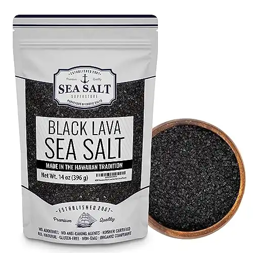 Hawaiian Black Lava Sea Salt, Black Salt for Cooking or Cocktails, Sal Negra, 14 oz Bag - Sea Salt Superstore