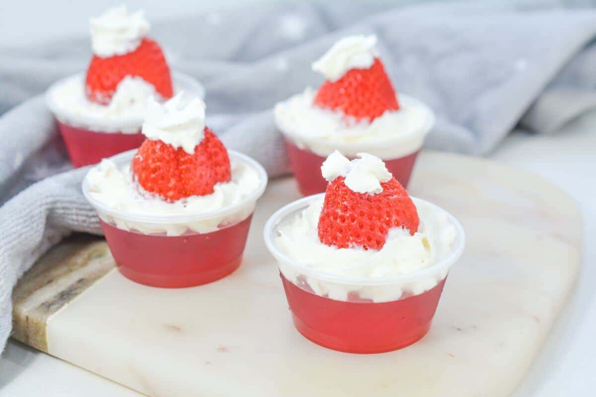 Santa hat strawberry jello cups.