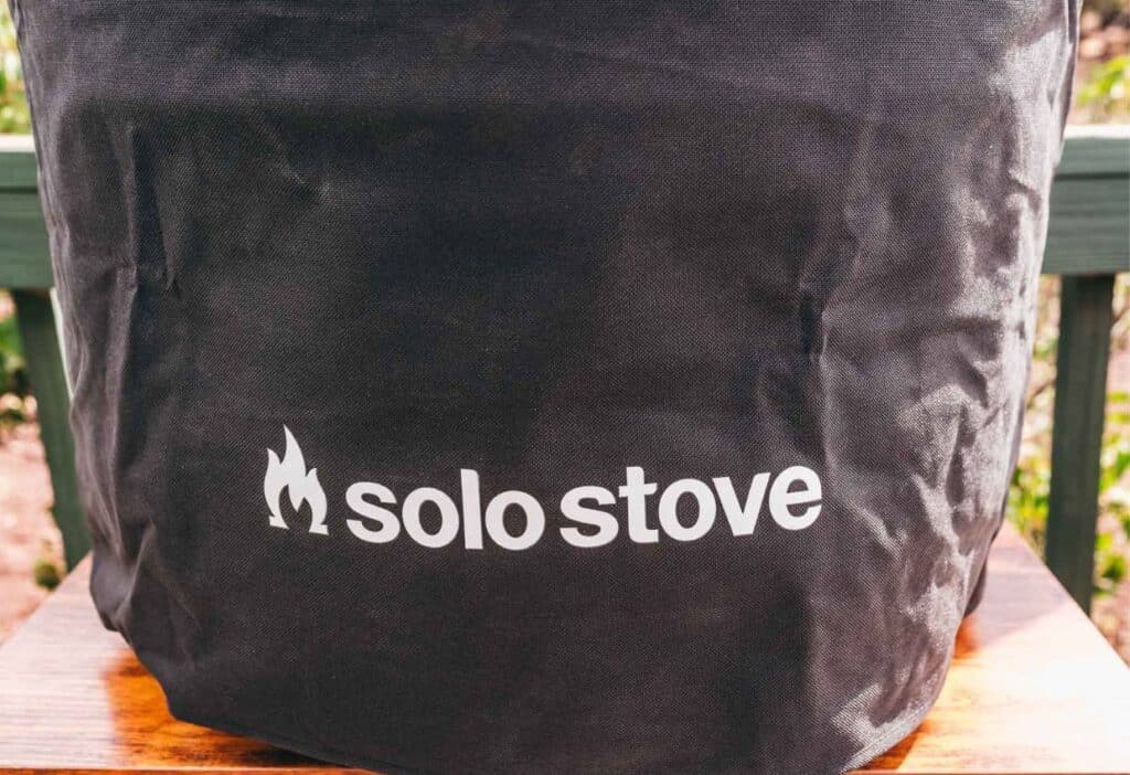 A black bag with the word "solo stove" on it, perfect for carrying solo stove pi accessories.