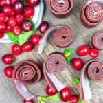 Fruit Roll-Ups on a wooden table.