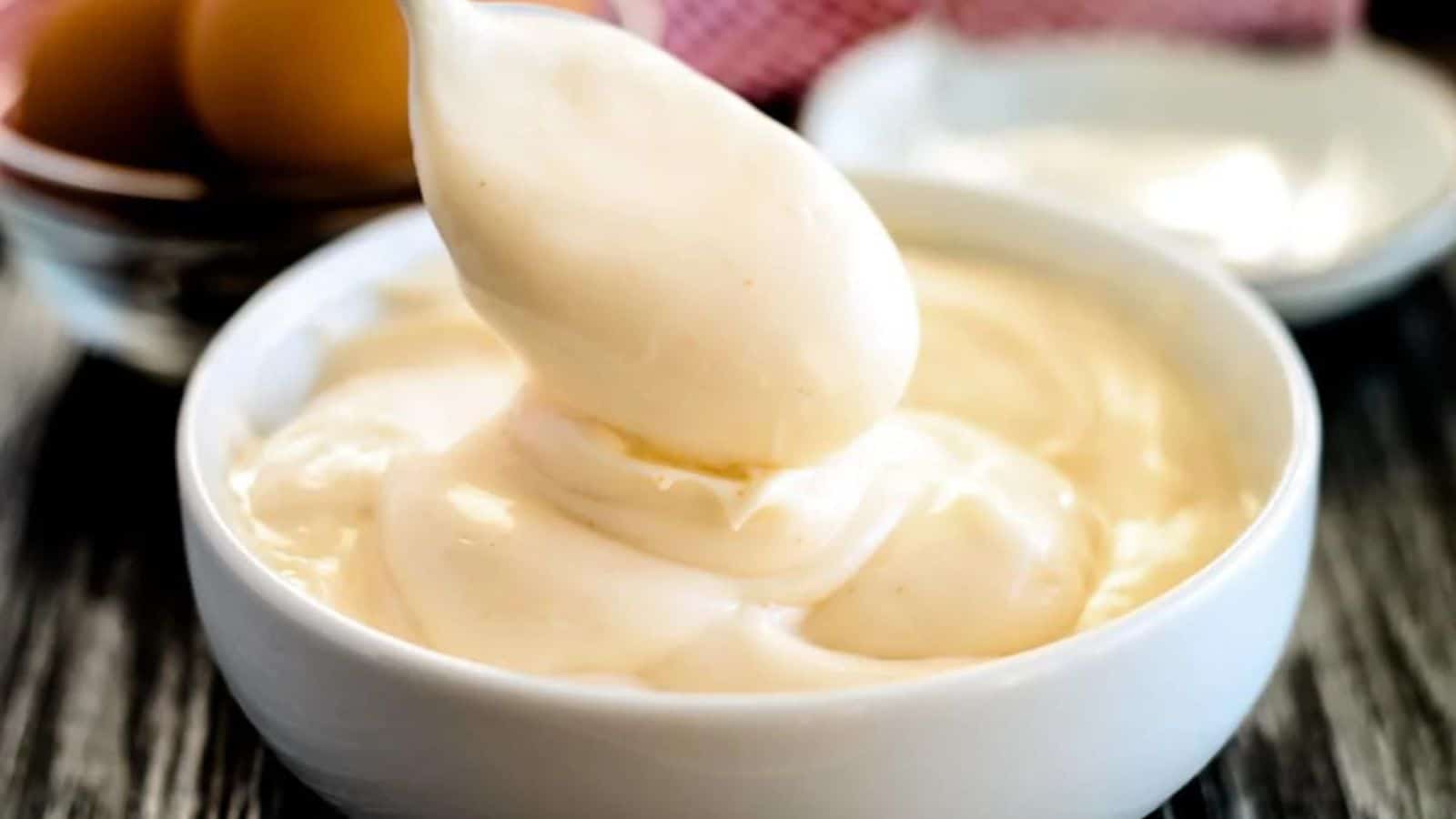 A spoonful of homemade lemon mayonnaise.