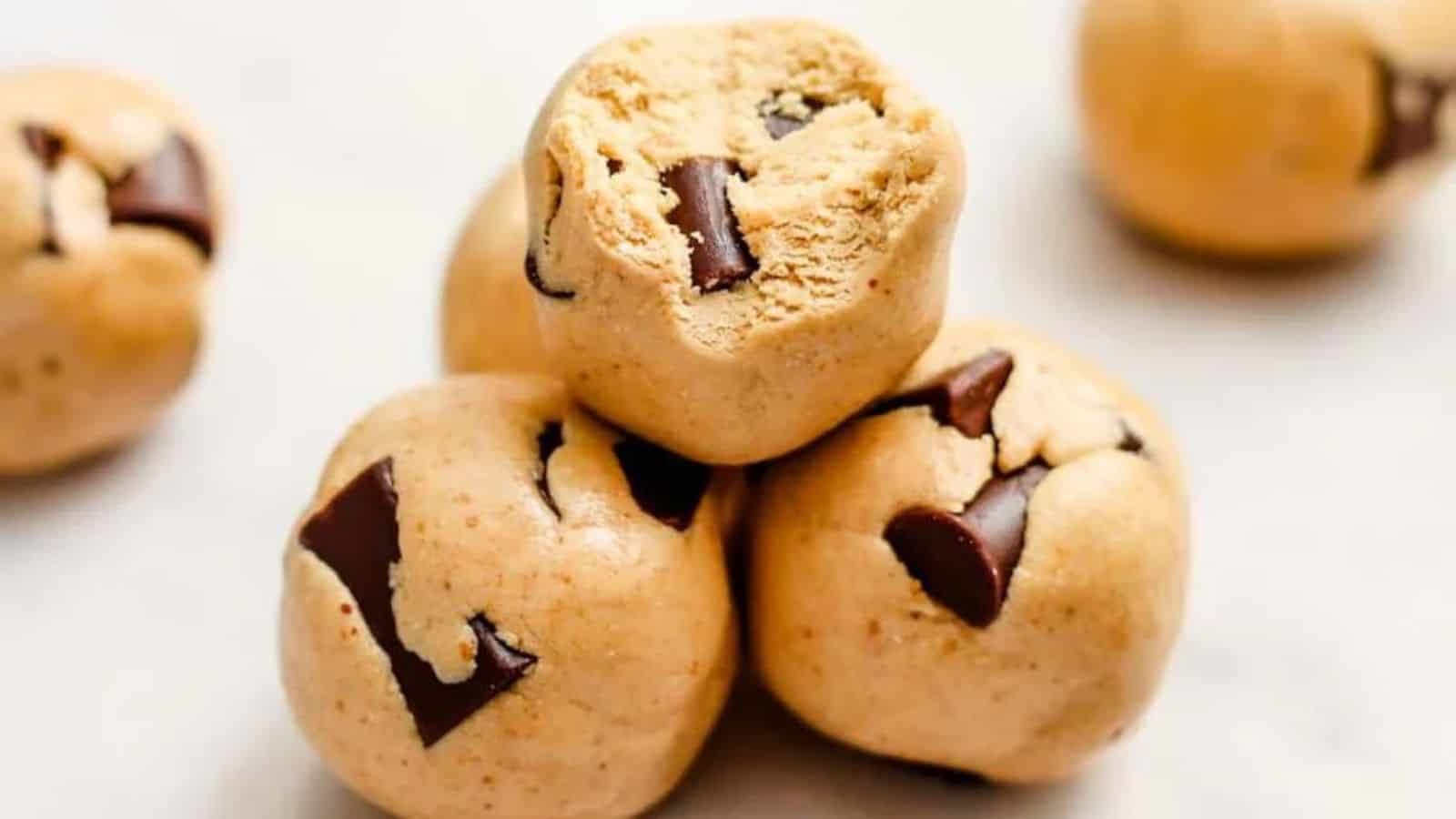A plate of protein cookie dough balls.