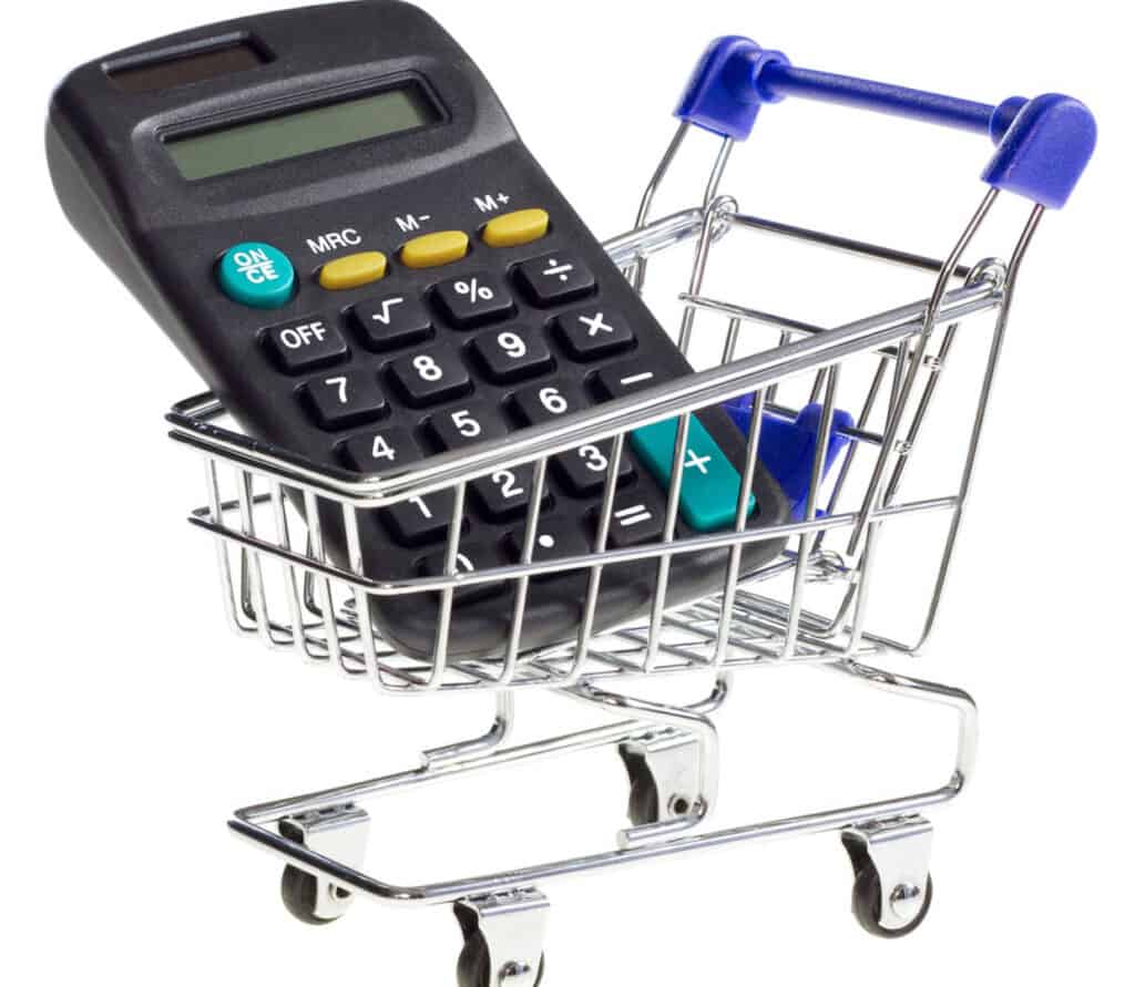 A calculator in a shopping cart.