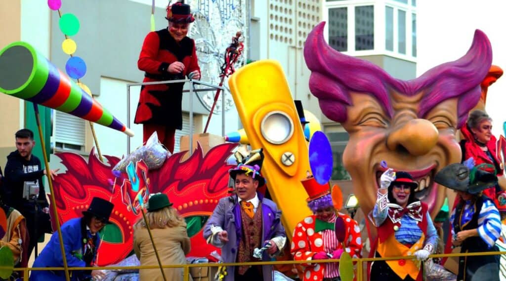 Mardi gras parade in New Orleans, Louisiana, one of the winter festivals.