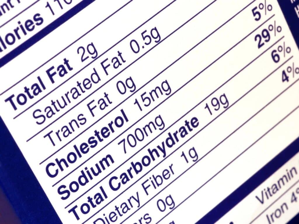 A close up of a food label highlighting the difference between net carbs and total carbs.