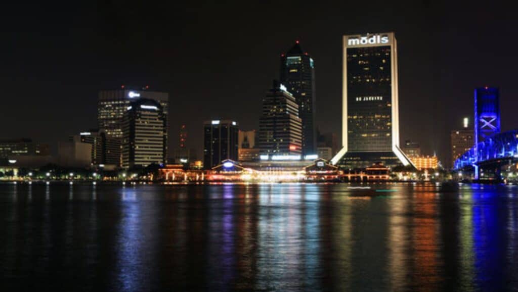 Tampa Bay skyline at night offers a stunning view.