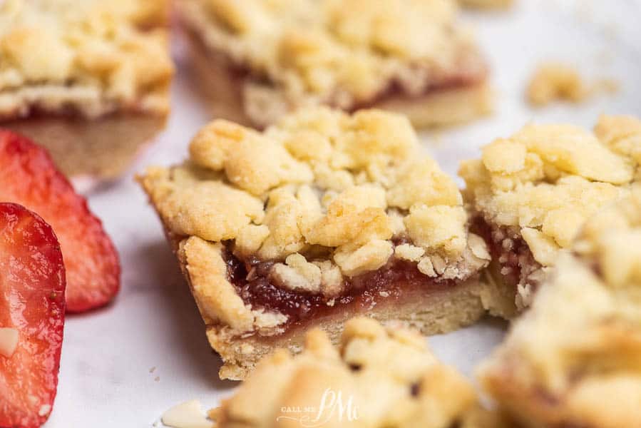 Strawberry Streusel Bars  on a tray.