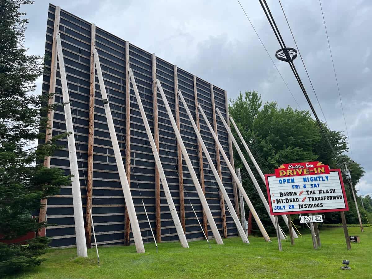 Outside of Bridgton, Maine, drive in movie theater.