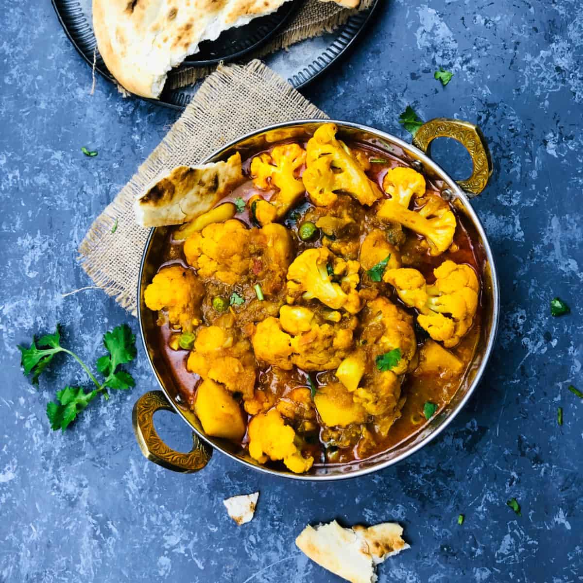 Aloo Gobi in a traditional kadhai.