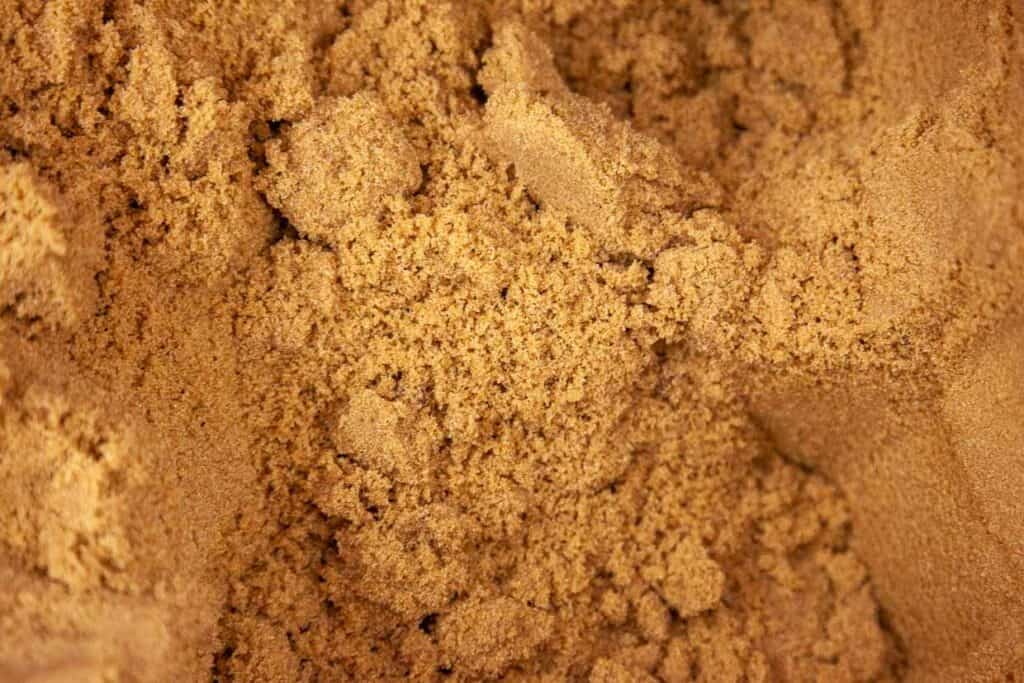 Close-up of refined dark brown sugar.