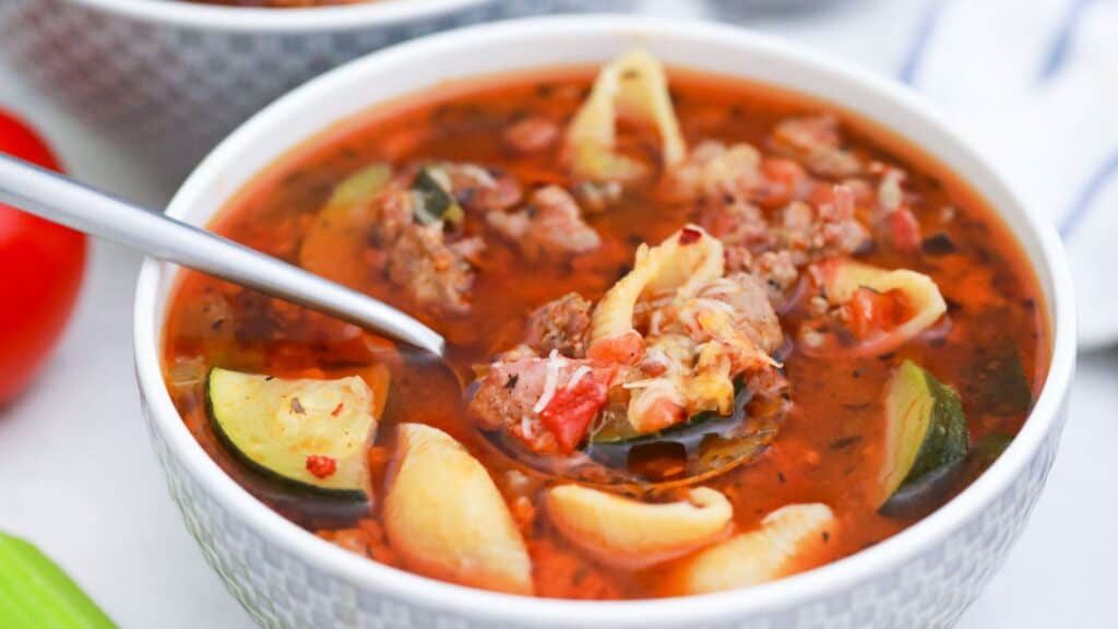 A bowl of hearty vegetable and meat stew.