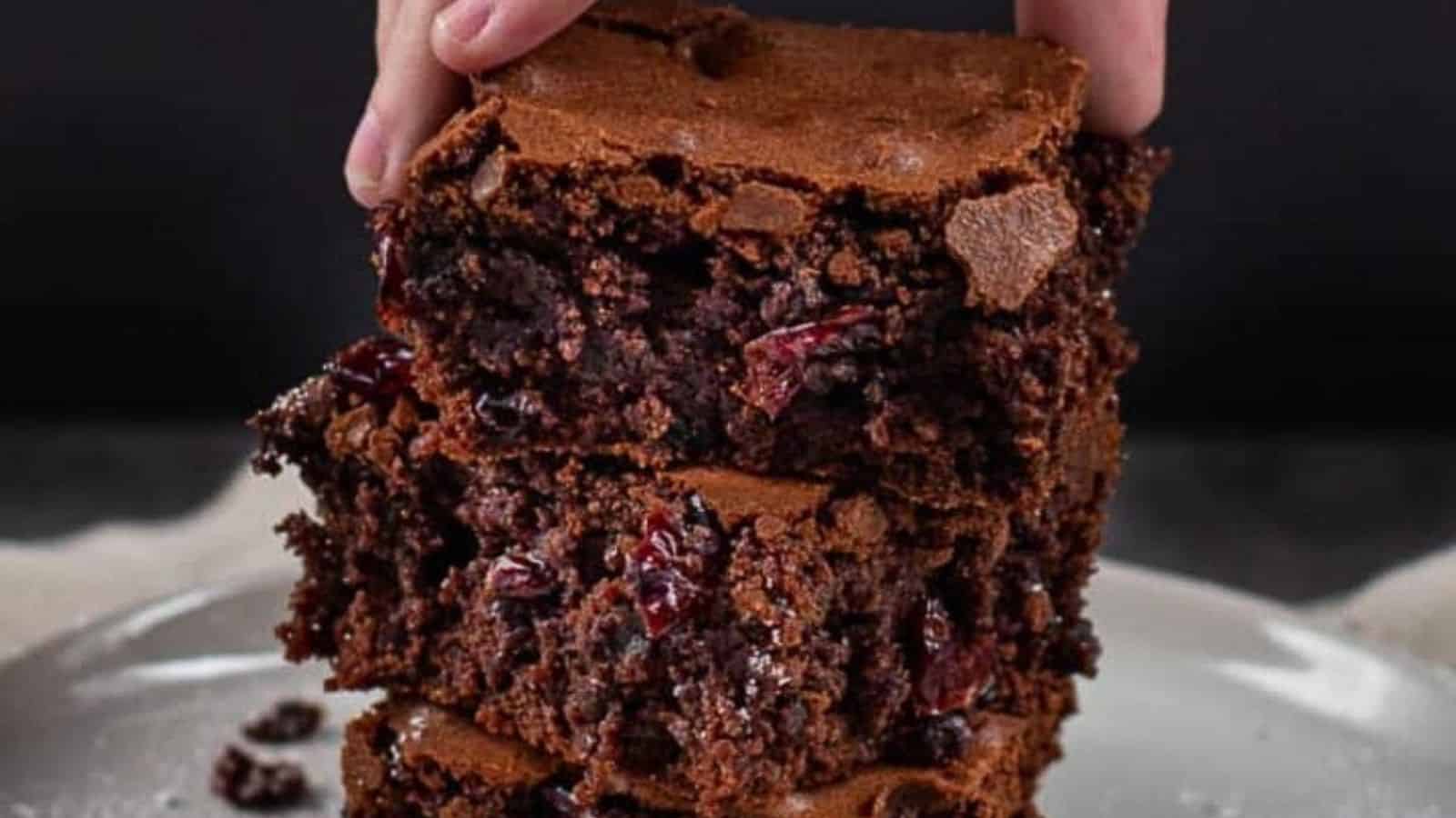 A close-up of a Thanksgiving brownie with chocolatey goodness.