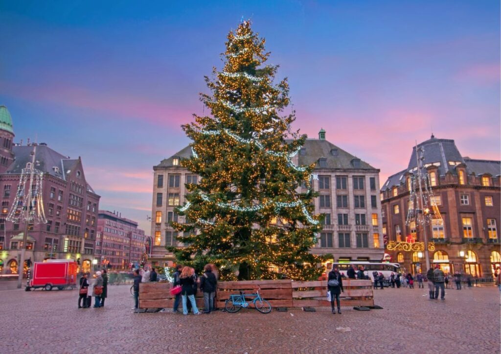 A decorated Christmas tree in Amsterdam.