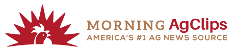 Logo of Morning Ag Clips featuring a silhouette of a rooster within a sunburst design and the slogan "America's #1 Ag News Source.