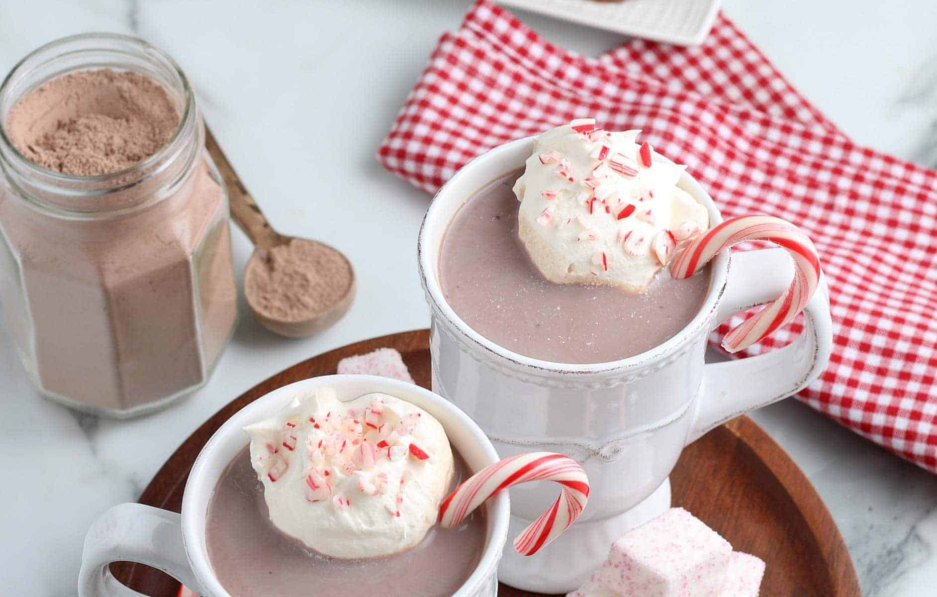 Mason jar with hot cocoa mix.