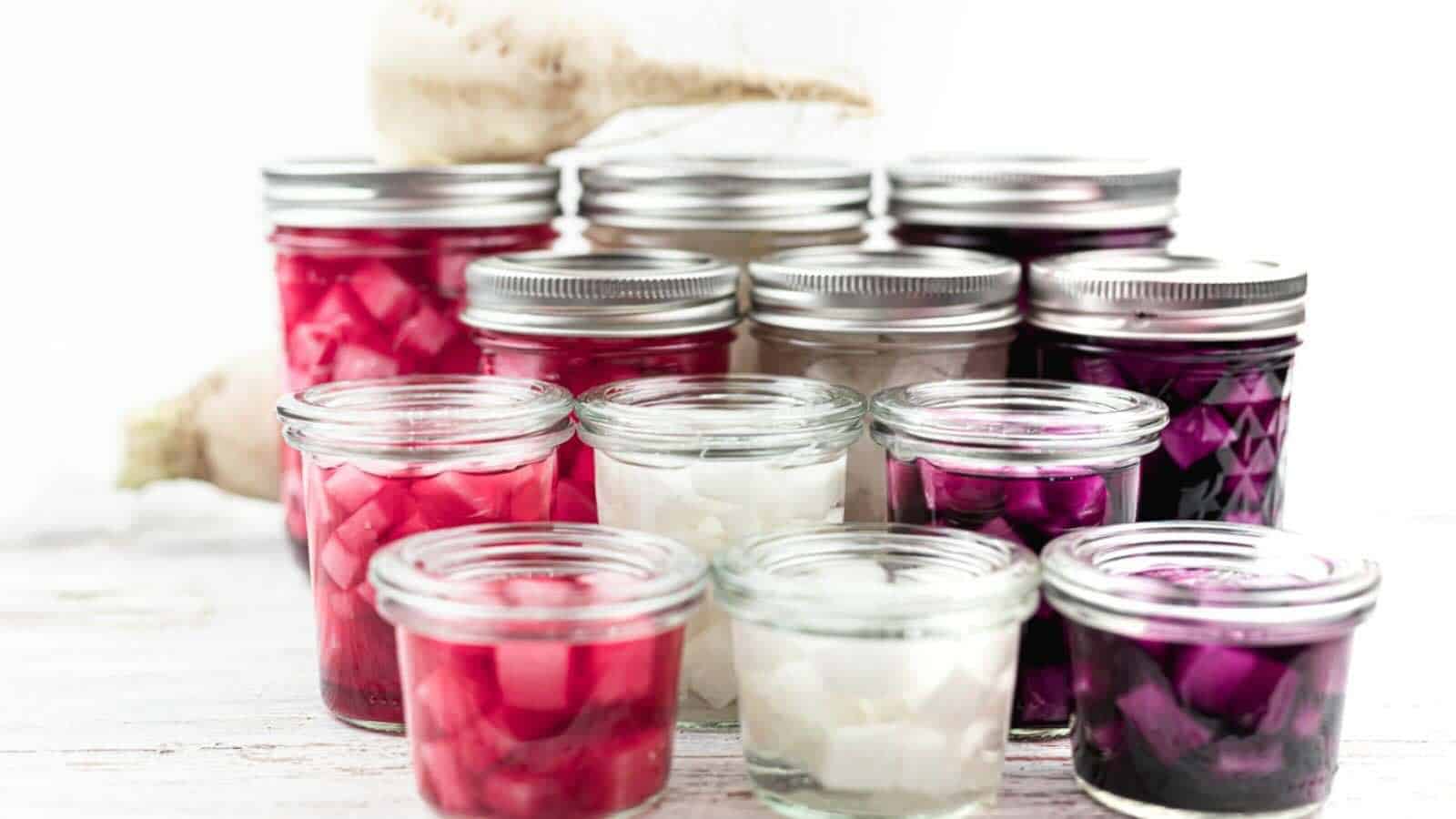 Jars with pickled radish.
