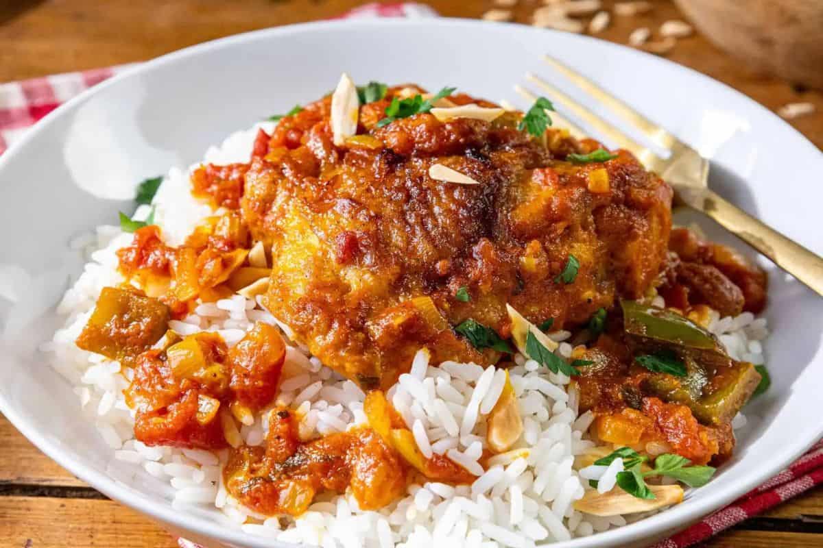 Country Captain chicken curry with rice.