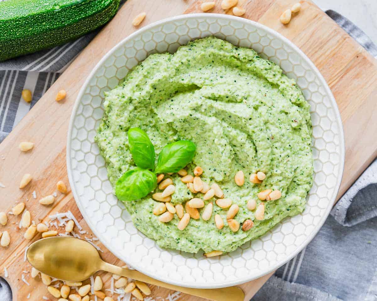 Zucchini pesto on linguine with shaved parmesan.