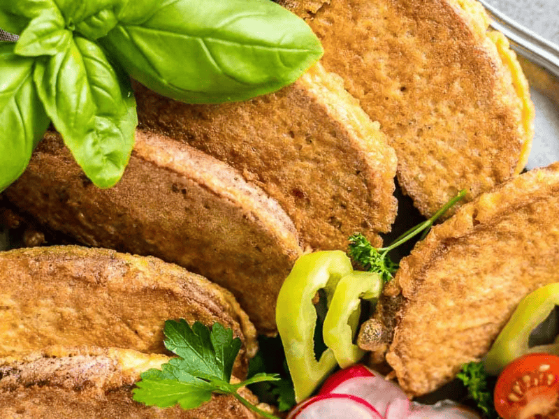 Savory French Toast aka Eggy Keto Bread slices with veggies.