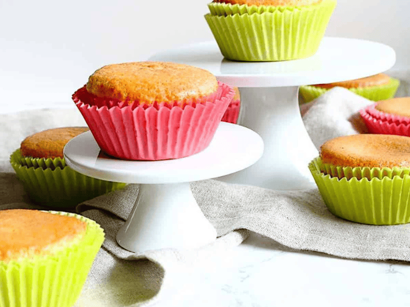 Easy Keto Cupcakes on layered stands.