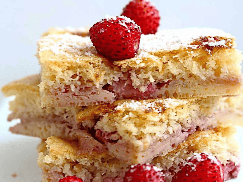 Strawberry Coffee Cake pieces on top of each other.