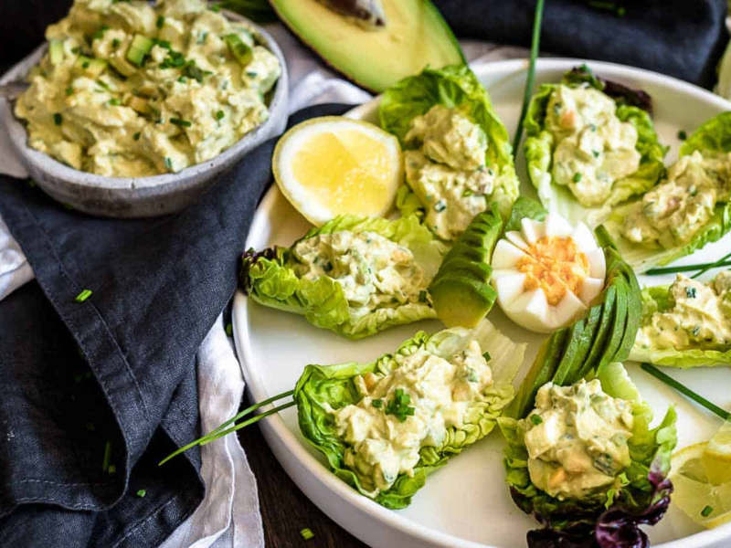 Avocado Egg Salad on a salad leaves.