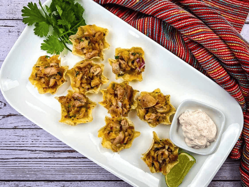 A platter of Smoked Chicken Tortilla Bites.