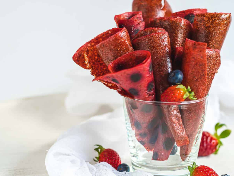 Fruit Roll Ups inisde glass rolled.
