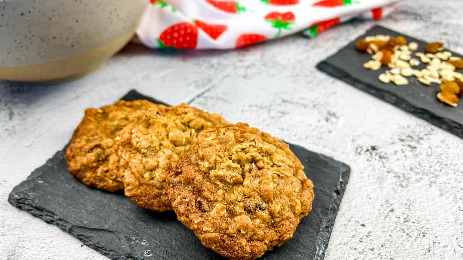 Oatmeal Raisin Cookies on a slate.