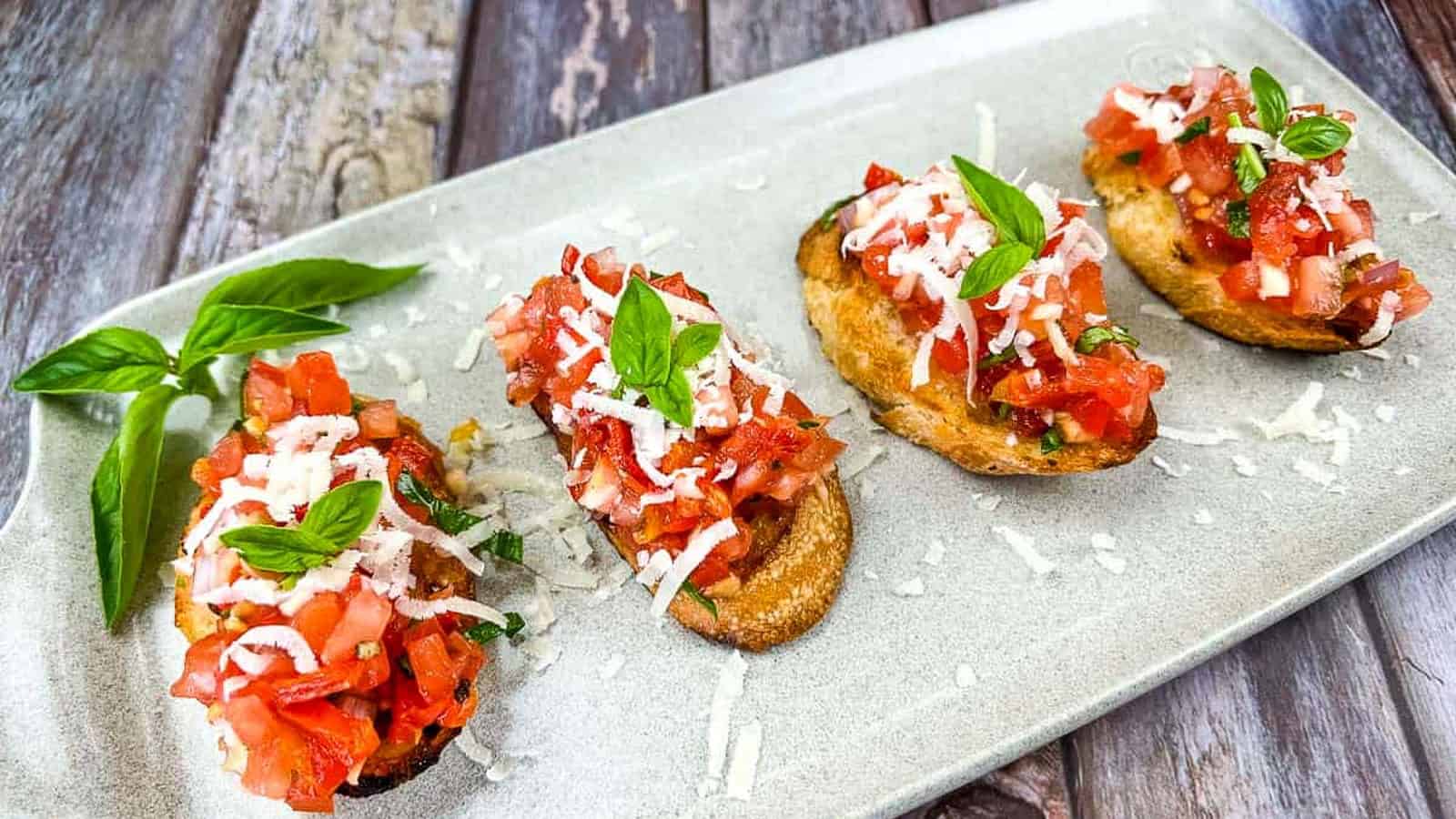 Tomato Bruschetta on a platter.