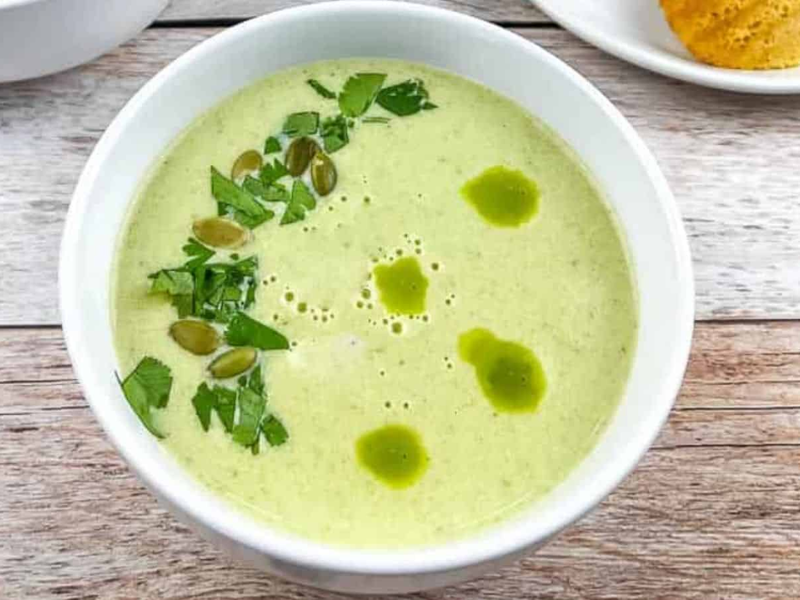 Cream of Jalapeno Soup in a white bowl.
