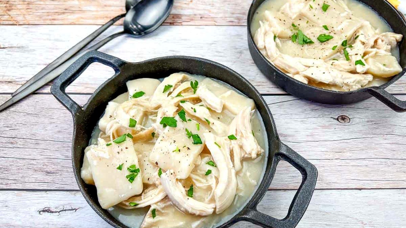 Two bowls of Copycat Cracker Barrel Chicken and Dumplins.